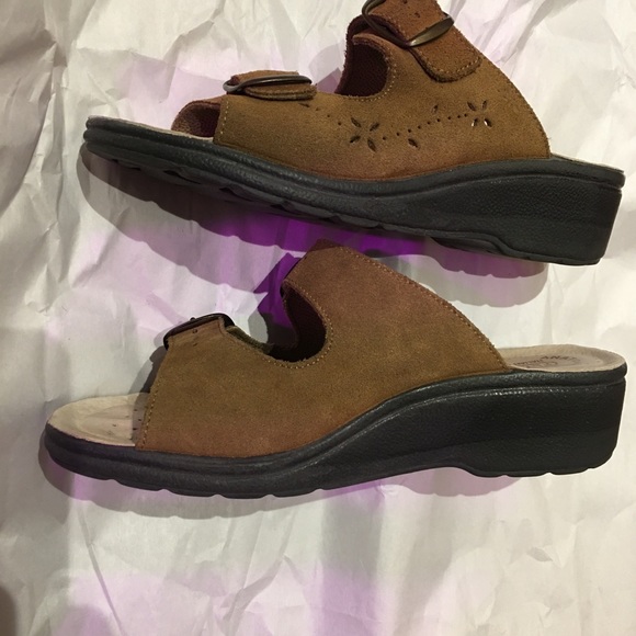 Italian suede double buckle slide sandals 38 nice comfy shoes - Picture 3 of 10